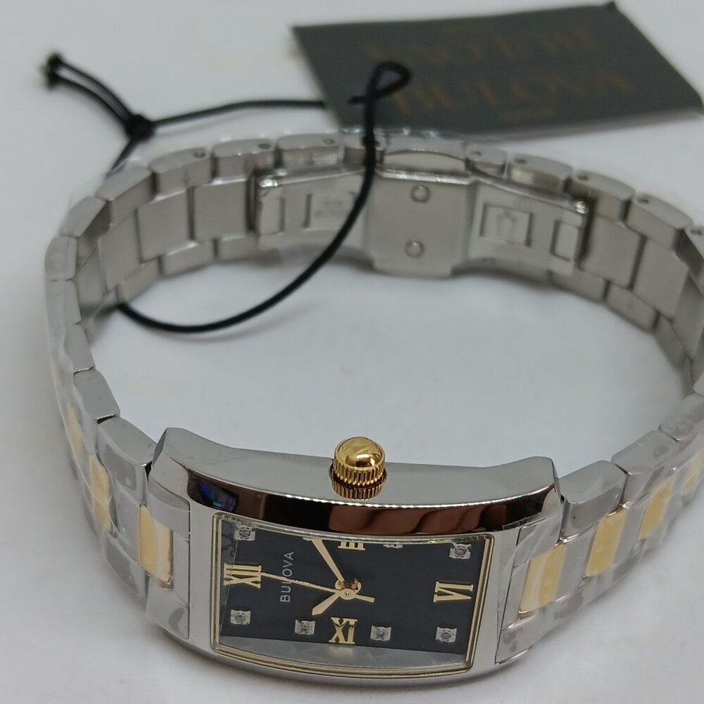 Bulova 98P230 Women's 21mm x 33mm Diamond Dial Two Tone S/Steel Tank Watch - Picture 8 of 11